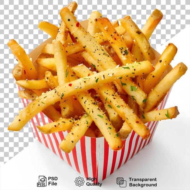 PSD une boîte de maquettes de frites sur un fond transparent