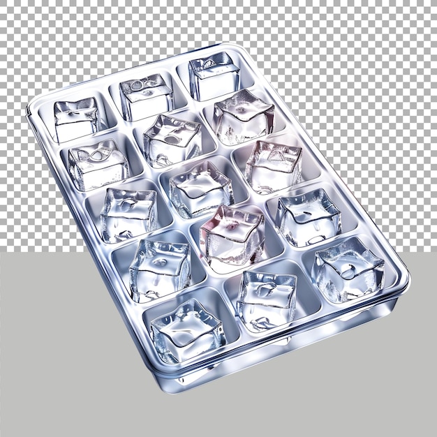 PSD boîte ou plateau de cubes de glace sur fond transparent ai généré