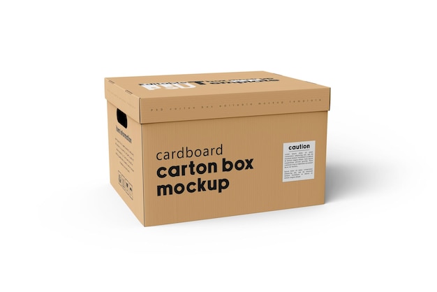 Une boîte de rangement en carton est sur un fond blanc