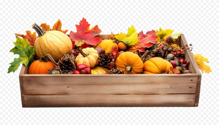 PSD boîte de récolte d'automne sur un fond transparent