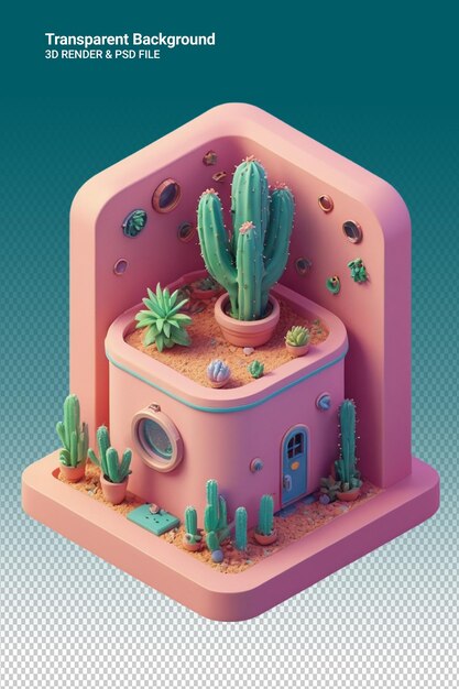 PSD une boîte rose et bleue avec des cactus et des cactuses