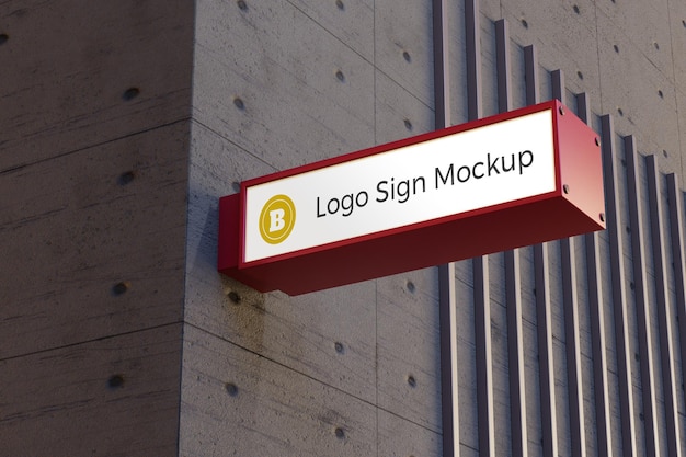 Boîte De Signalisation Rectangle Maquette Signe Logo Sur La Façade De L'immeuble De Bureaux