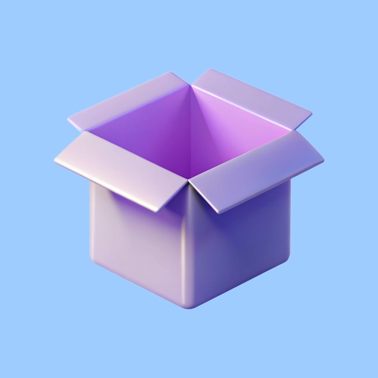 PSD boîte violette ouverte en 3d