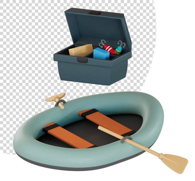 Boîtes De Pêche Et Bateaux De Rafting Illustration De Rendu 3d