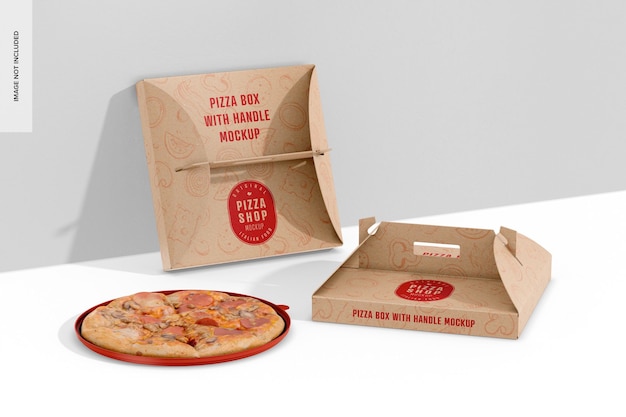 Boîtes à pizza avec maquette de poignée penchée
