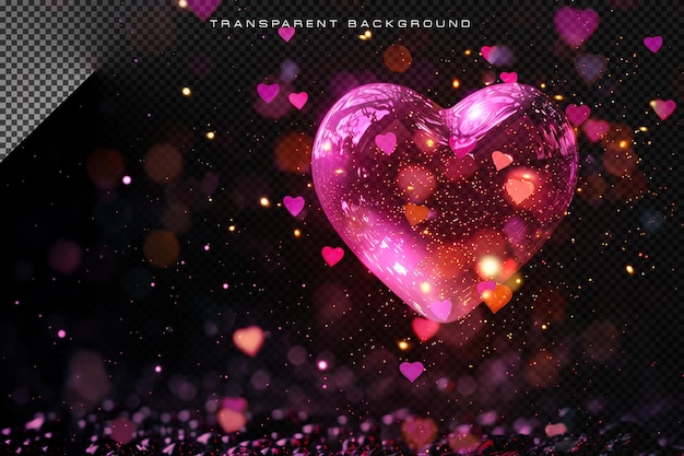 PSD bokeh de corazón romántico en un fondo transparente