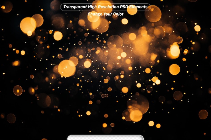 PSD bokeh paillettes mouche et lumières sur fond noir