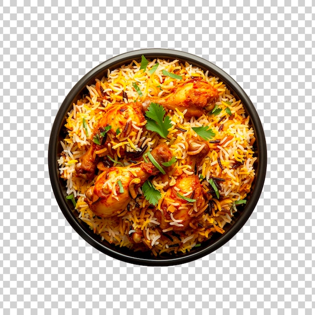 PSD un bol de biryani avec des morceaux de poulet sur un fond transparent