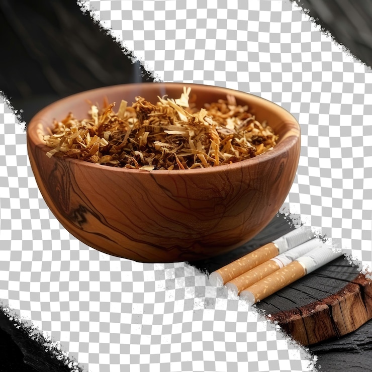 PSD un bol en bois de cigarettes et de cigarettes avec une cigarette au milieu