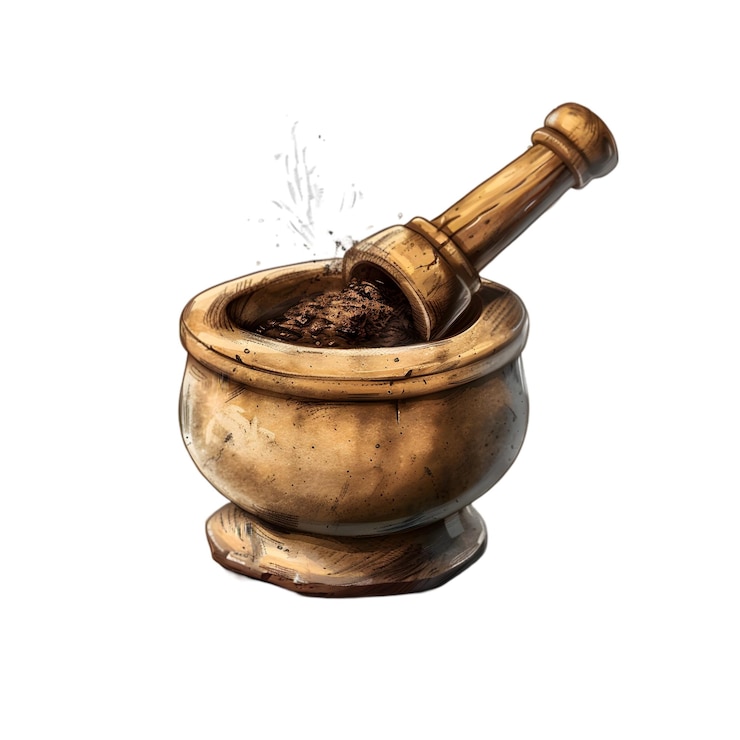 PSD un bol en bois avec une cuillère en bois qui a le mot huile dedans