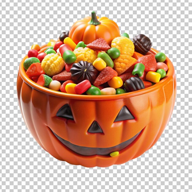 PSD un bol de bonbons d'halloween sur un bg transparent