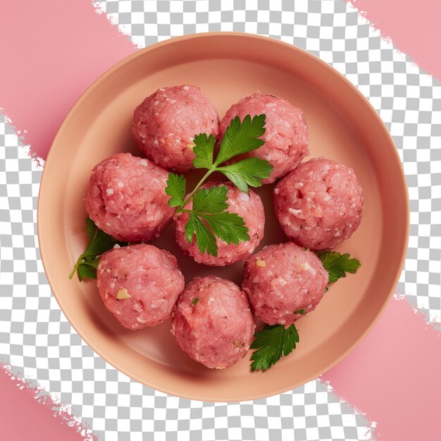 PSD un bol de boulettes de viande avec du persil sur un fond rose