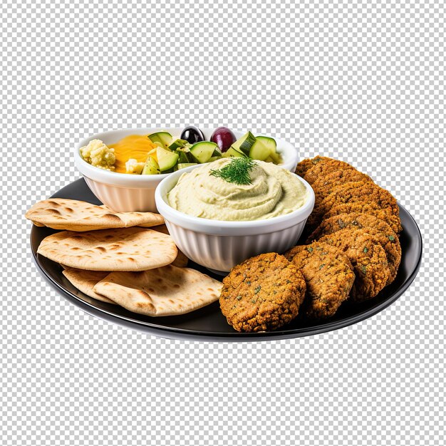 PSD bol de falafel frito e hummus mergulho lanche da culinária do oriente médio vista de perto vista lateral