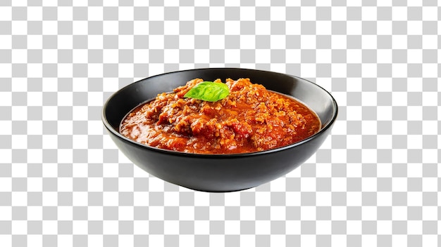 Bol de molho bolognese picante isolado em fundo transparente