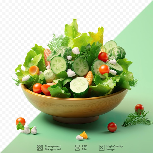 PSD un bol de légumes avec une photo de salade au fond.