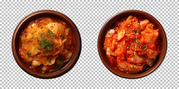 PSD bol de nourriture coréenne kimchi de chou chinois vue de dessus isolé sur un fond transparent