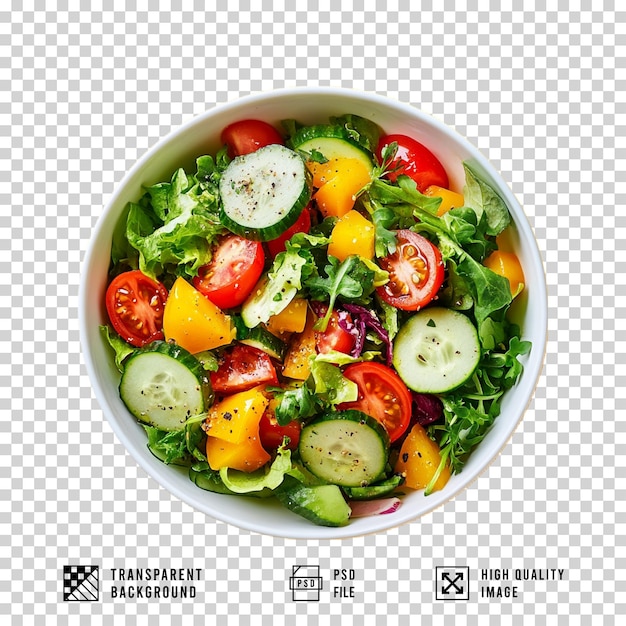 Un bol plein de salade sur un fond transparent