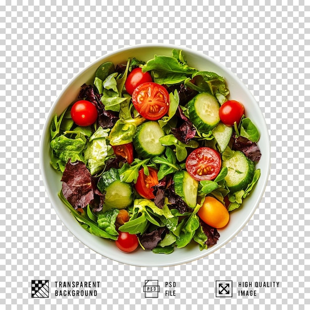Un bol plein de salade sur un fond transparent