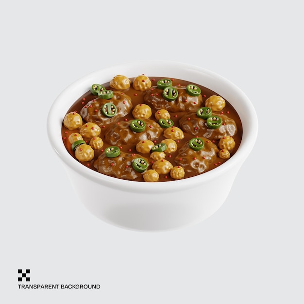 Un bol de Pozole avec des boulettes de viande et des poivrons