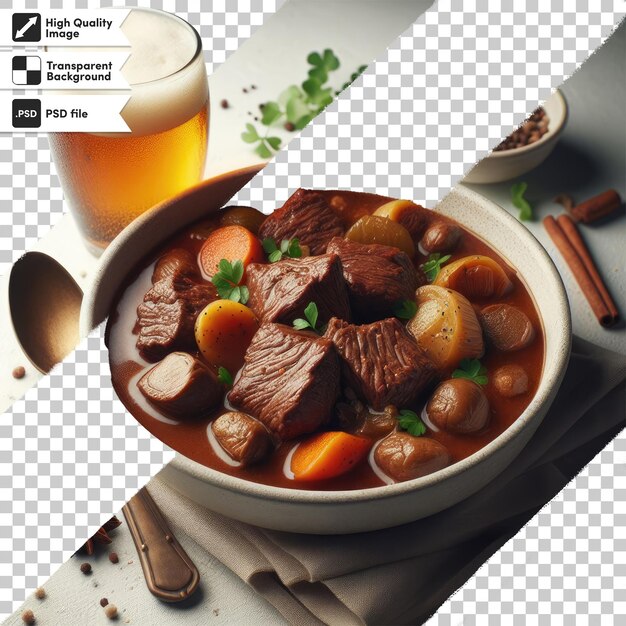 PSD un bol psd de soupe de légumes avec des champignons et de la viande sur un fond transparent avec un laye de masque éditable