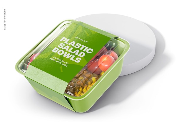 Bol à salade carré avec maquette d'étiquette, penché
