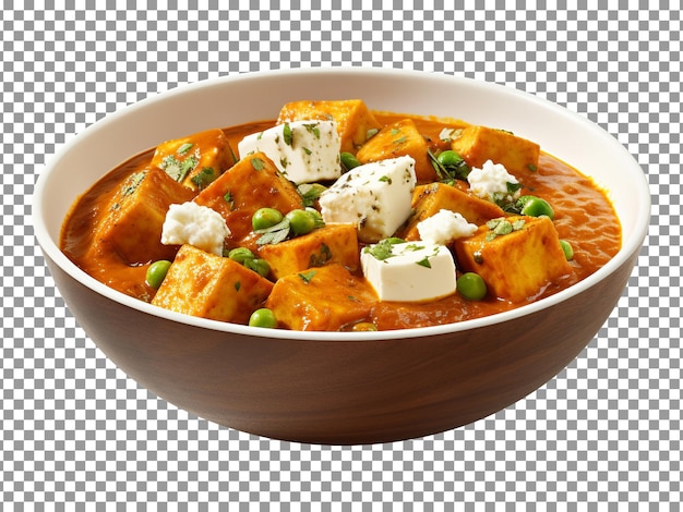 PSD bol de savoureux curry matar paneer sur fond transparent