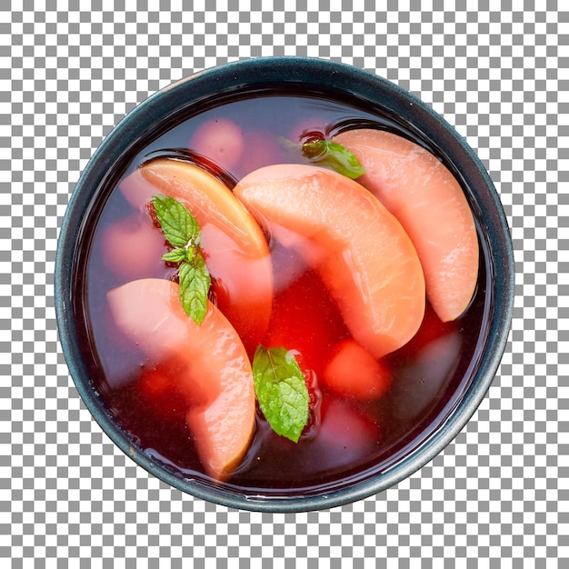 Un Bol De Soupe Aux Fruits Avec Des Feuilles De Menthe Sur Fond Transparent