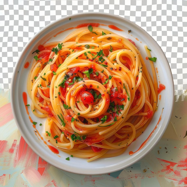 PSD un bol de spaghettis avec une sauce tomate et une tomate dessus