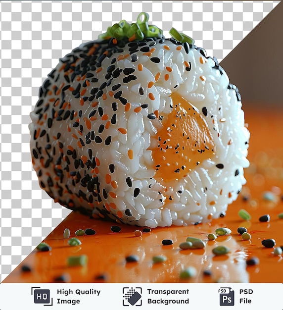 PSD bola de arroz onigiri en una mesa de naranja