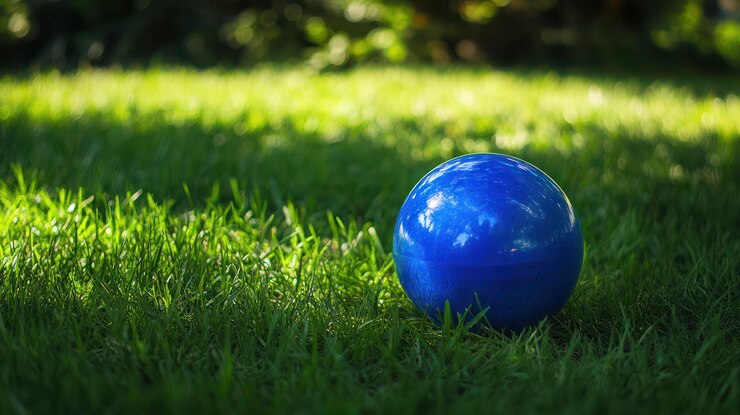 PSD bola azul en el césped