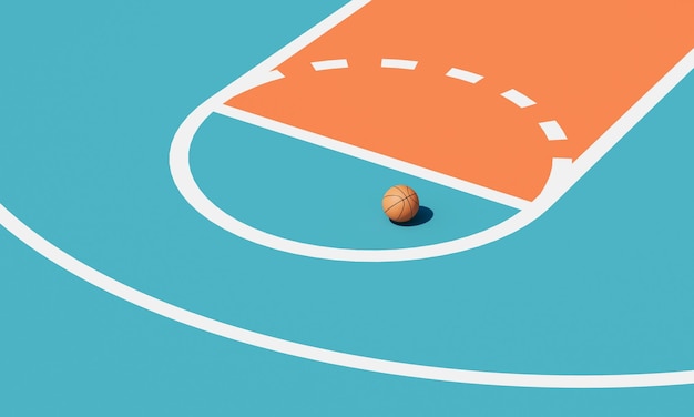 Bola de baloncesto en la cancha con línea blanca Rendering 3D