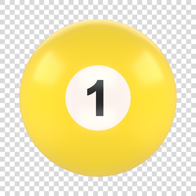 Bola de billar número uno color amarillo aislado en fondo blanco Ilustración de renderización 3D
