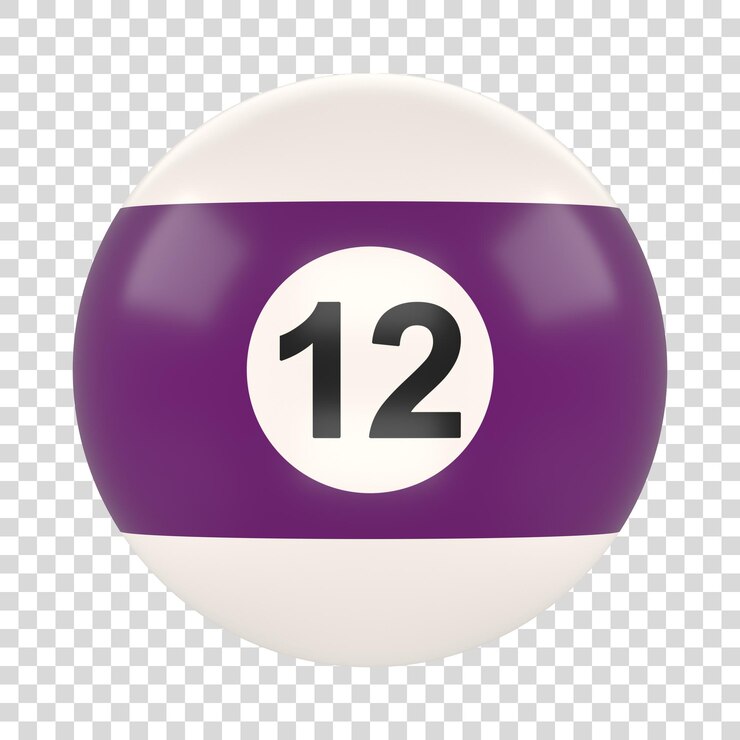 PSD bola de billar número doce en color morado y blanco aislada sobre fondo blanco 3d render