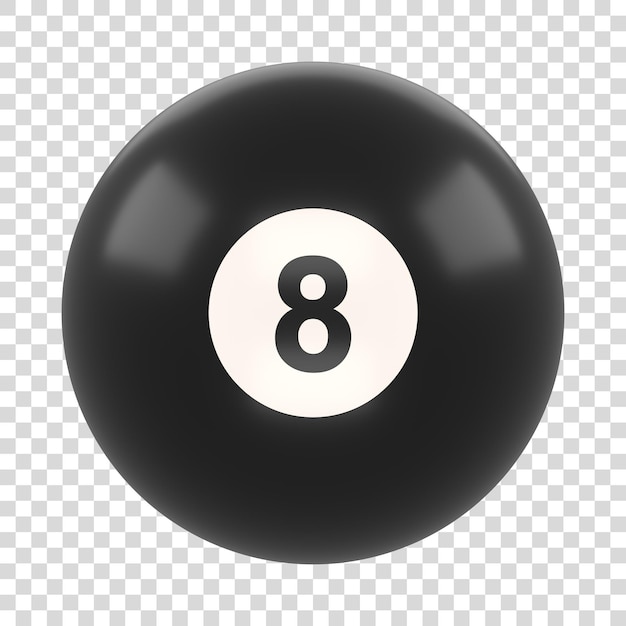 Bola de billar número ocho de color negro aislada sobre fondo blanco Bola de billar brillante realista 3D