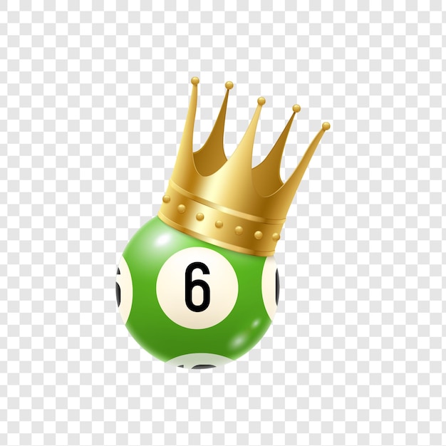 Bola de billar verde con corona dorada aislada sobre un fondo transparente