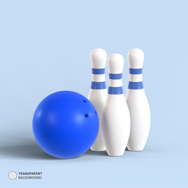 PSD bola de bolos y pines icono aislado 3d render ilustración