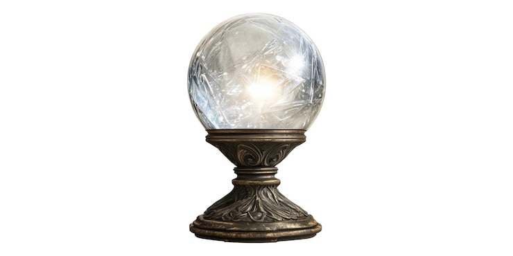 PSD bola de cristal con soporte ornamentado aislado en un fondo transparente