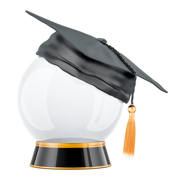 Bola de cristal con tapa de graduación renderización 3D aislada en un fondo transparente