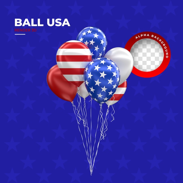Bola de festa com cores e bandeira dos estados unidos em 3d render