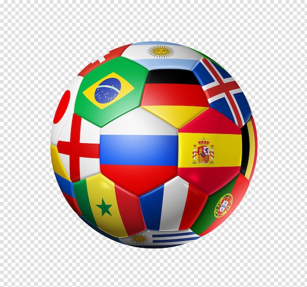 Bola de futebol 3D com bandeiras da seleção