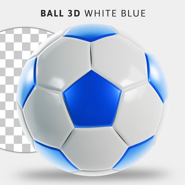 Bola de futebol azul e branca realista 3d em fundo transparente