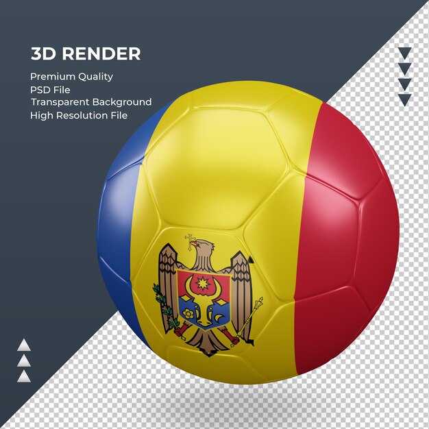 Bola de futebol Bandeira da Moldávia renderização 3D realista vista direita