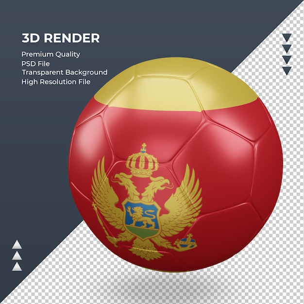 Bola de futebol bandeira de montenegro com renderização 3d realista vista direita