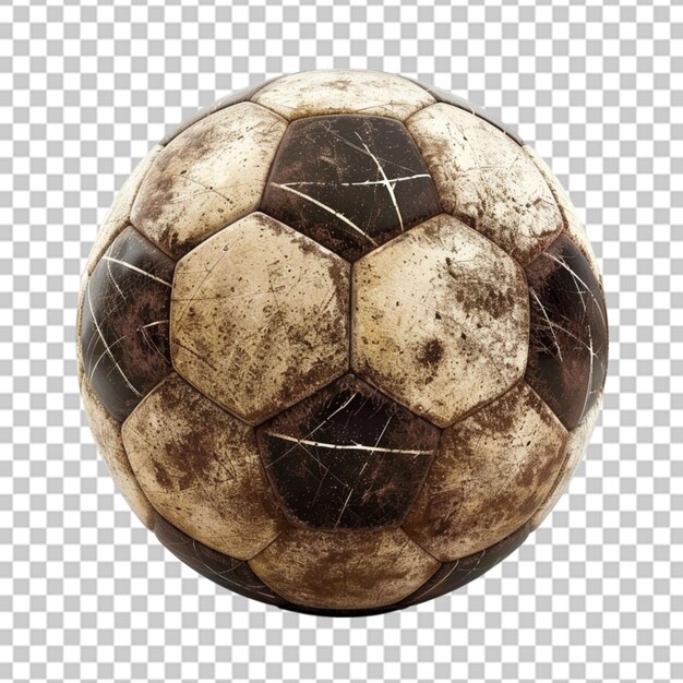 PSD bola de futebol coberta de sujeira isolada em fundo transparente