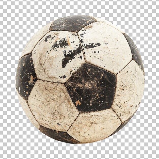 PSD bola de futebol coberta de sujeira isolada em fundo transparente