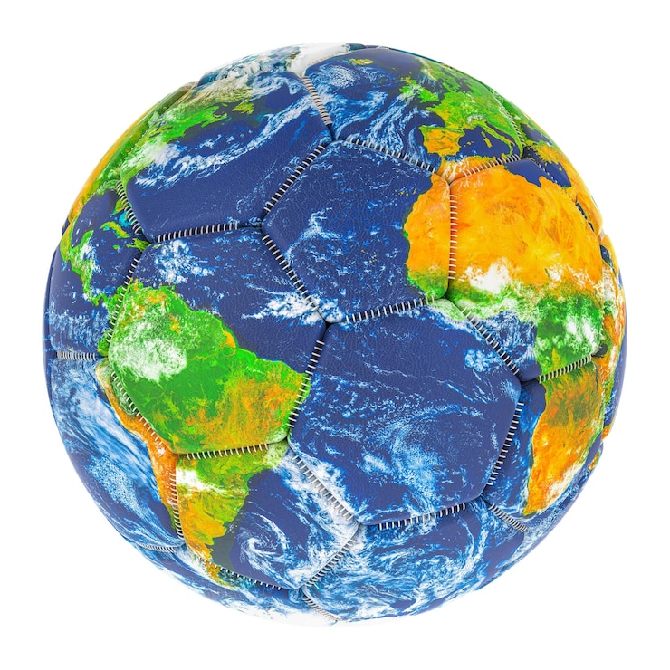 PSD bola de futebol com renderização 3d da textura do mapa da terra isolada em fundo transparente