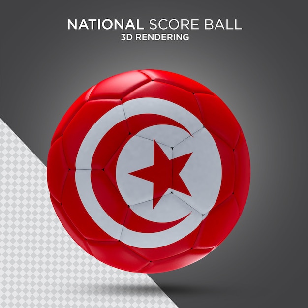 Bola de futebol com renderização 3d realista de bandeira da Tunísia