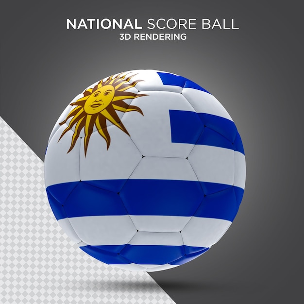 Bola de futebol com renderização 3d realista de bandeira do Uruguai