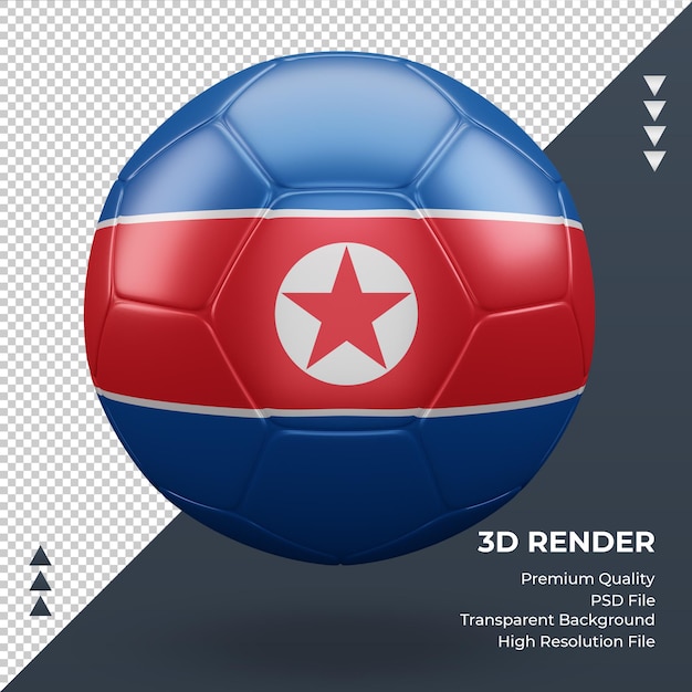 Bola de futebol da bandeira da coreia do norte com renderização 3d realista vista frontal