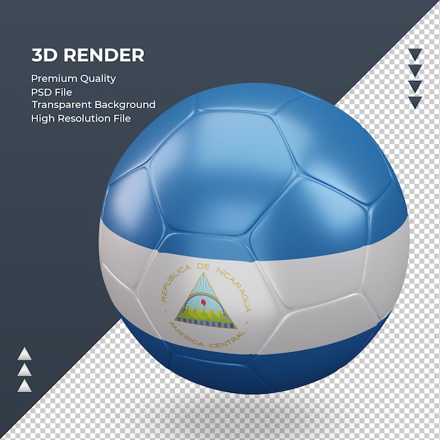 Bola de futebol da nicarágua com renderização 3d realista vista direita